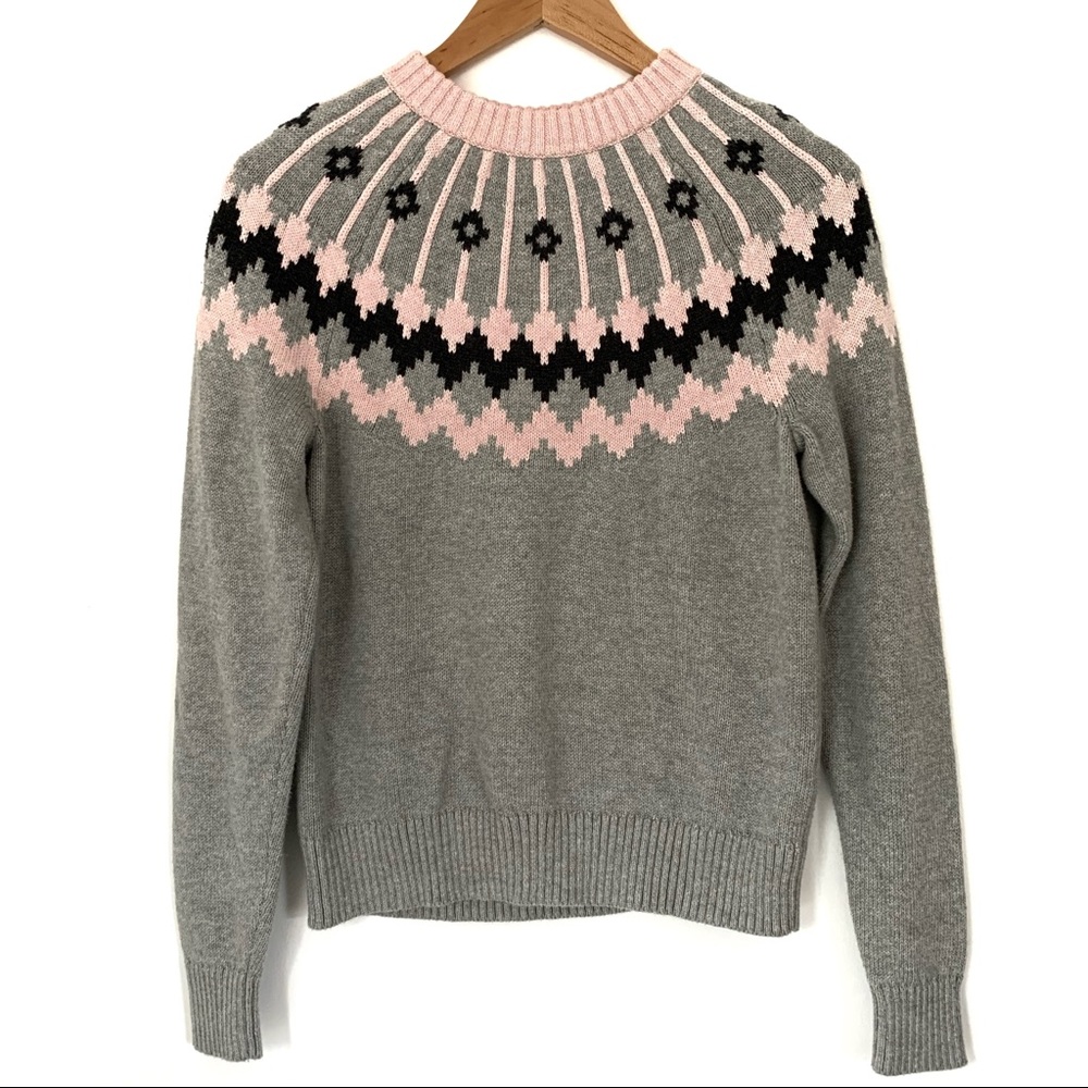 J. Crew Gray and Pink Patterned Sweater